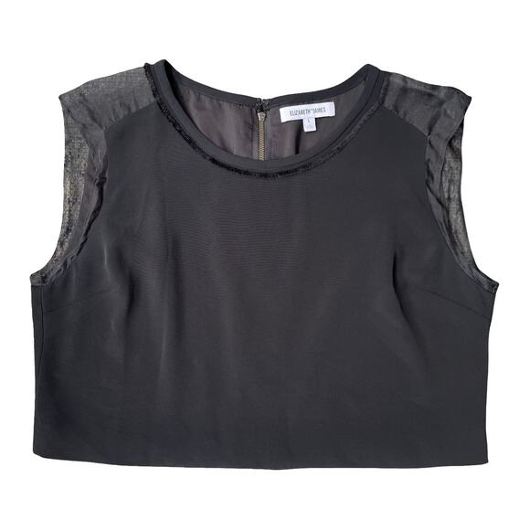 Elizabeth and James Black Sleeveless Sheer Silk Trim Blouse Crop Top - Large - Picture 2 of 12
